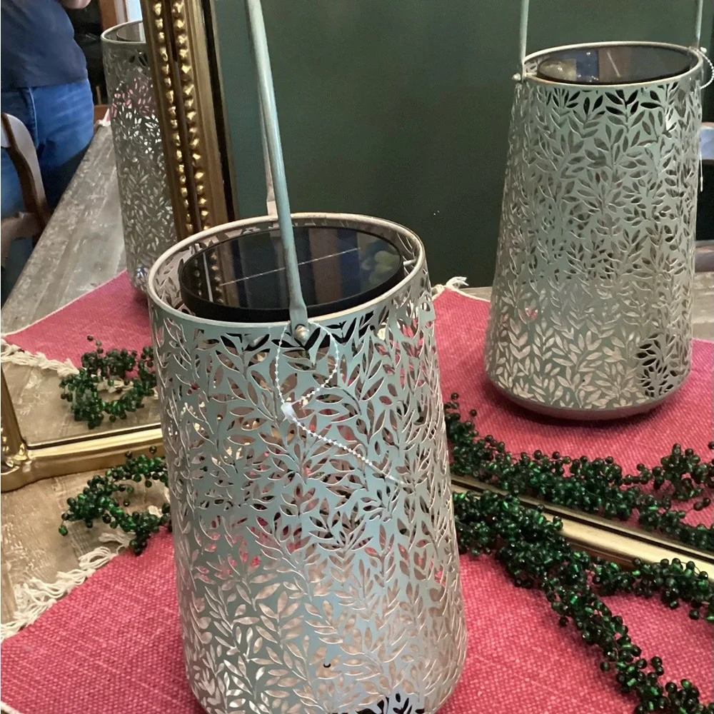 Anthropologie Terrain Perforated Foliage Solar Lantern NEW